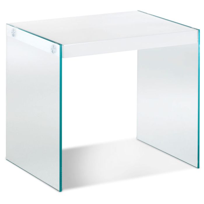 Bijzettafel in hoogglans wit met glazen 35cm hoog