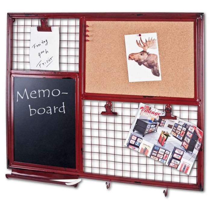 lastig Teken een foto Imperial Metalen memobord met krijtbord en prikbord in vintage rood.